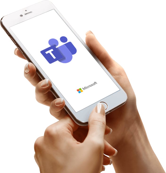 Älypuhelin, jonka näytöllä näkyy Microsoft Teams -sovelluksen logo.